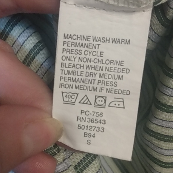 Van Heusen 2XL No Iron Button Down Shirt Short Sleeve Green Stripes 18-18.5 - Picture 7 of 11